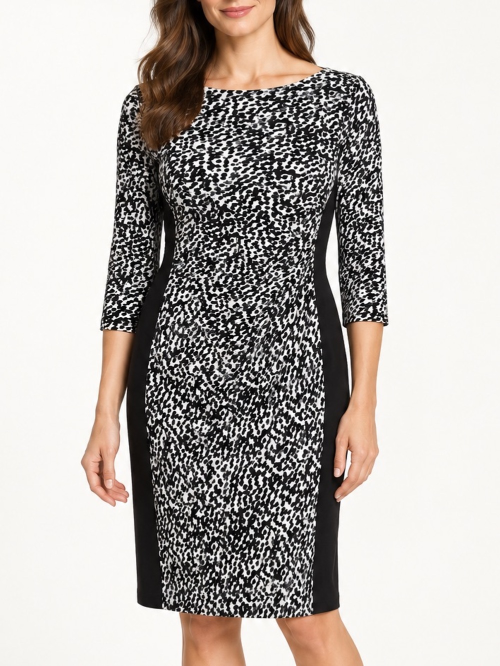 Lauren Ralph Lauren Animal Print Colorblock Ruched Sheath Dress Fits M